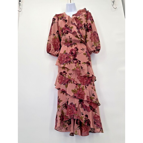 Betsey Johnson Women’s Rose Print Ruffle Cap Sleeve Wrap Midi Dress size8 - Picture 5 of 16